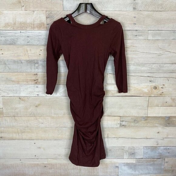 Michael Stars Dress Maroon Red Ruched Midi Small - Picture 1 of 7